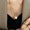 Wholesale Women's Titanium Steel Clavicle Chain Necklace With White Bead Twist Chain And Geometric Design Electroplated
