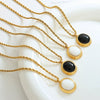 Wholesale Women's Titanium Steel Clavicle Chain Necklace With White Bead Twist Chain And Geometric Design Electroplated