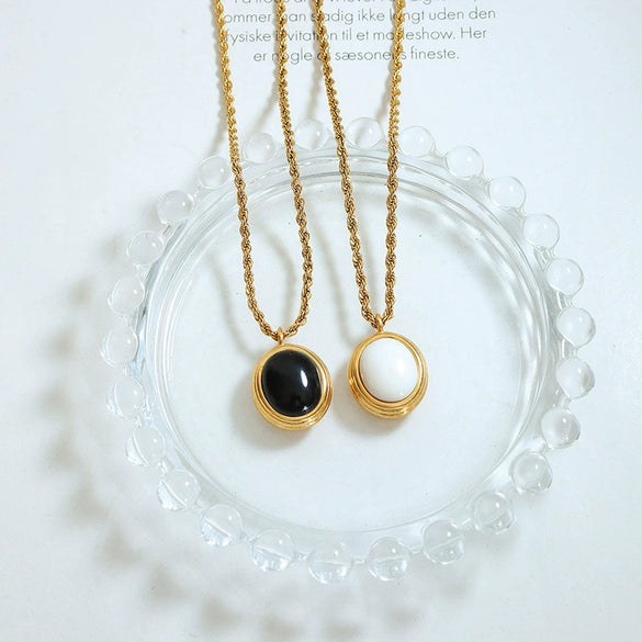 Wholesale Women's Titanium Steel Clavicle Chain Necklace With White Bead Twist Chain And Geometric Design Electroplated