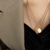 Wholesale Women's Titanium Steel Clavicle Chain Necklace With White Bead Twist Chain And Geometric Design Electroplated