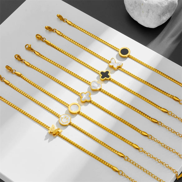 Wholesale Women's Titanium Steel Clavicle Chain With Heart Four Leaf Clover Butterfly Patterns Electroplated