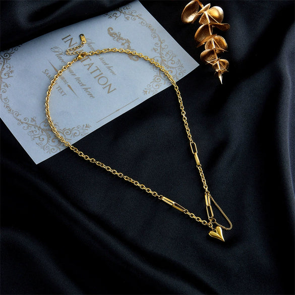 Wholesale Women's Titanium Steel Clavicle Chain With Heart Shape Pendant And Electroplating Treatment