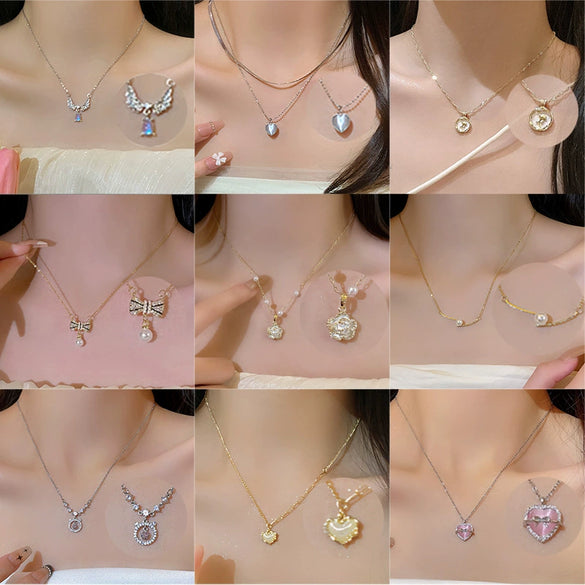 Wholesale Women's Titanium Steel Clavicle Chain With Mixed Gem Inlay Heart Bow Geometric Animal Zodiac Patterns Electroplating Design