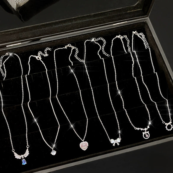 Wholesale Women's Titanium Steel Clavicle Chain With Mixed Gem Inlay Heart Bow Geometric Animal Zodiac Patterns Electroplating Design