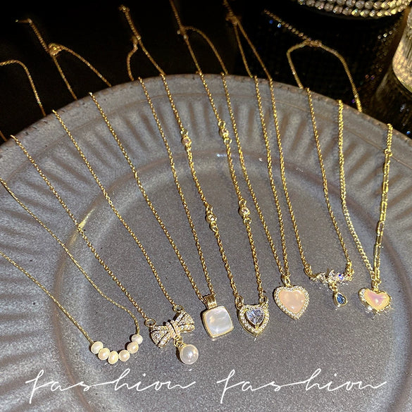 Wholesale Women's Titanium Steel Clavicle Chain With Mixed Gem Inlay Heart Bow Geometric Animal Zodiac Patterns Electroplating Design