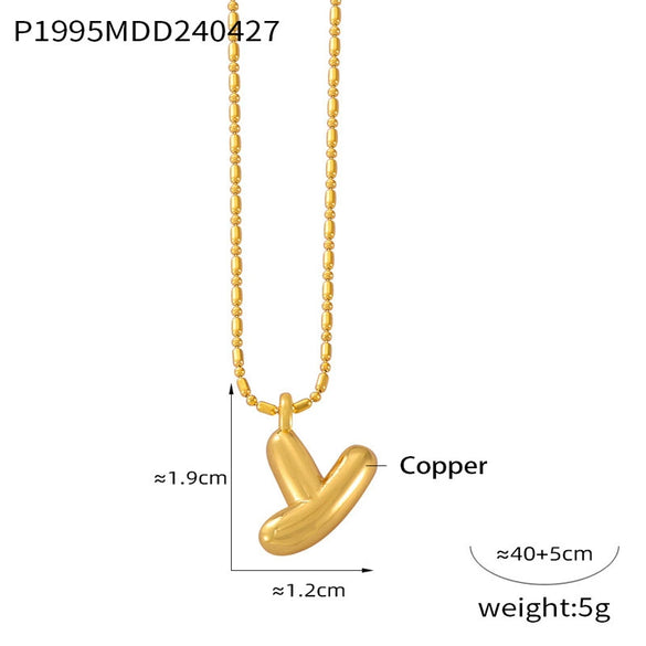 Wholesale Women's Titanium Steel Copper Ball Chain Necklace With Geometric Letter Number Text Design Electroplated Pendant