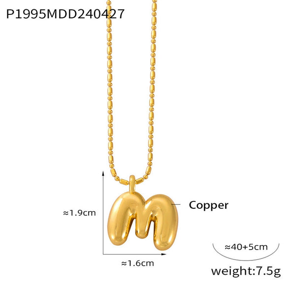Wholesale Women's Titanium Steel Copper Ball Chain Necklace With Geometric Letter Number Text Design Electroplated Pendant