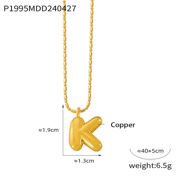 Wholesale Women's Titanium Steel Copper Ball Chain Necklace With Geometric Letter Number Text Design Electroplated Pendant