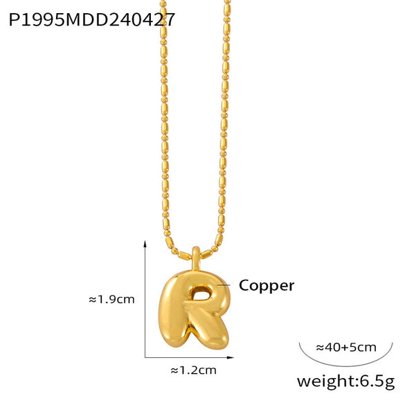 Wholesale Women's Titanium Steel Copper Ball Chain Necklace With Geometric Letter Number Text Design Electroplated Pendant