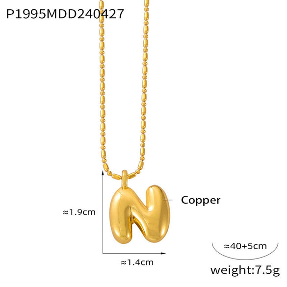 Wholesale Women's Titanium Steel Copper Ball Chain Necklace With Geometric Letter Number Text Design Electroplated Pendant