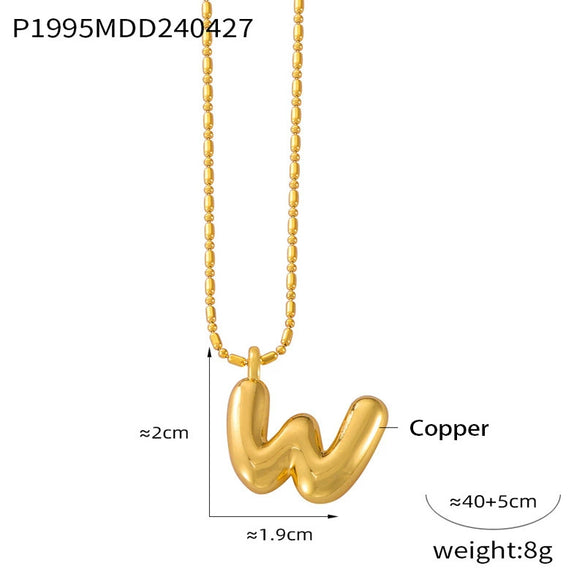 Wholesale Women's Titanium Steel Copper Ball Chain Necklace With Geometric Letter Number Text Design Electroplated Pendant