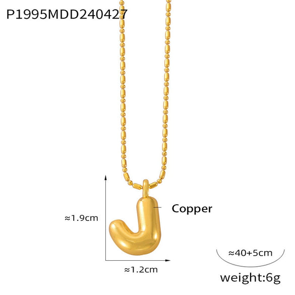 Wholesale Women's Titanium Steel Copper Ball Chain Necklace With Geometric Letter Number Text Design Electroplated Pendant