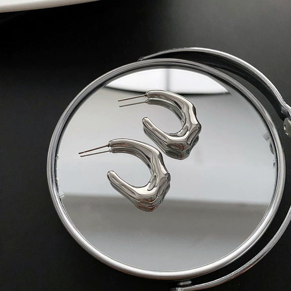 Wholesale Women's Titanium Steel Cshaped Geometric Electroplated Earrings