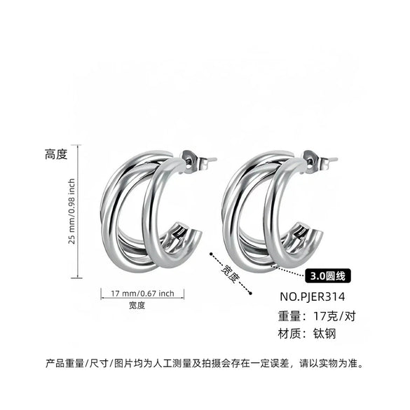 Wholesale Women's Titanium Steel Cshaped Multilayered Electroplated Elegant Fashionable Trendy Circle Earrings