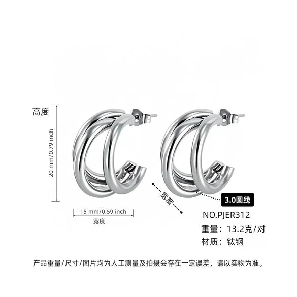 Wholesale Women's Titanium Steel Cshaped Multilayered Electroplated Elegant Fashionable Trendy Circle Earrings