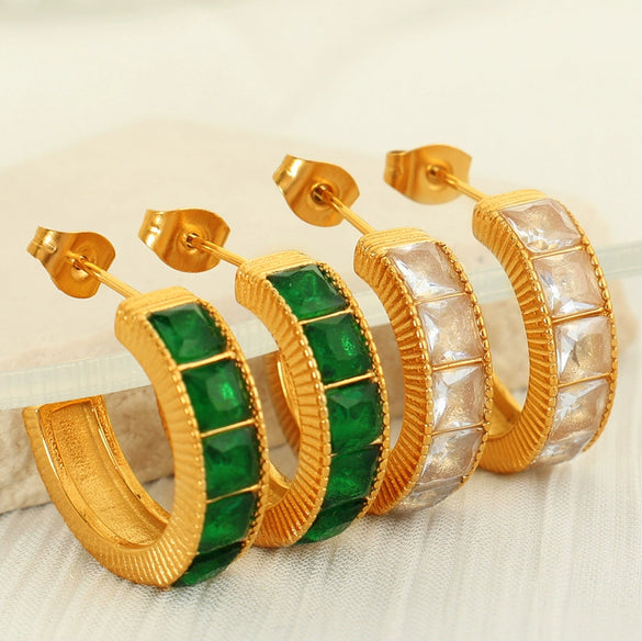Wholesale Women's 316L Stainless Steel Cshaped Zircon Geometric Electroplated Earrings
