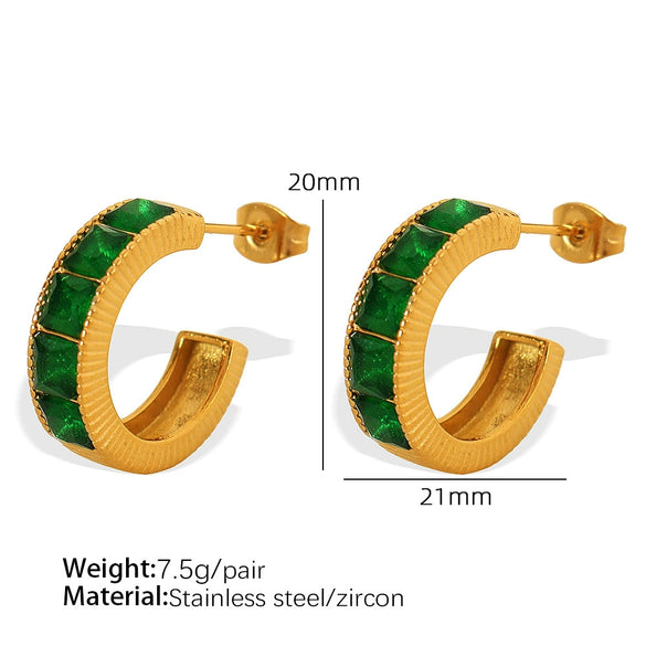 Wholesale Women's 316L Stainless Steel Cshaped Zircon Geometric Electroplated Earrings