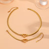 Wholesale Women's Titanium Steel Cuban Chain Heart Cut Out Jewelry Set With Love Drop Bell Pattern