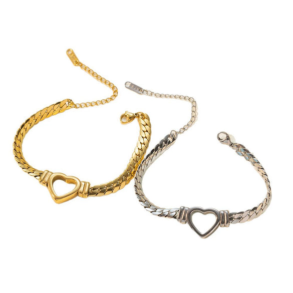 Wholesale Women's Titanium Steel Cuban Chain Heart Cut Out Jewelry Set With Love Drop Bell Pattern