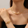 Wholesale Women's Titanium Steel Cuban Chain Heart Cut Out Jewelry Set With Love Drop Bell Pattern