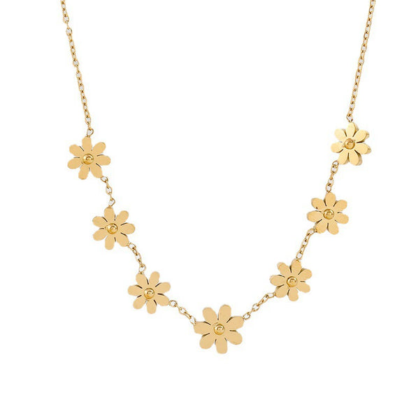 Wholesale Women's Titanium Steel Daisy Geometric O Chain Necklace With Electroplating Treatment