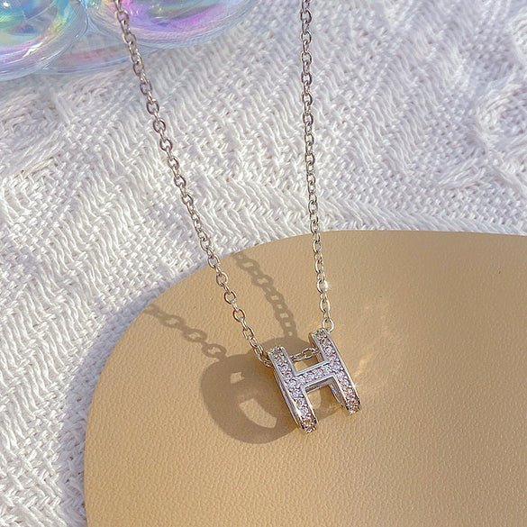 Wholesale Women's Titanium Steel Diamond Mixed Gem Inlay Necklace With Letters Numbers Text Pattern