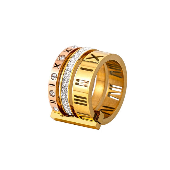 Wholesale Women's Titanium Steel Diamond Ring With Geometric Pattern And Roman Numerals Retro Exaggerated Style