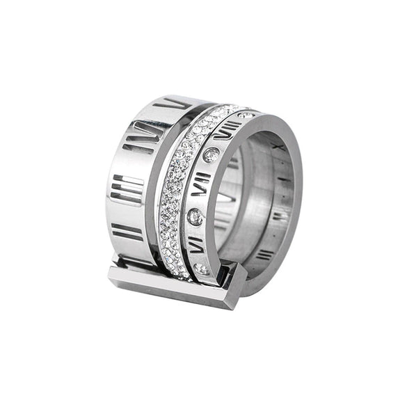 Wholesale Women's Titanium Steel Diamond Ring With Geometric Pattern And Roman Numerals Retro Exaggerated Style