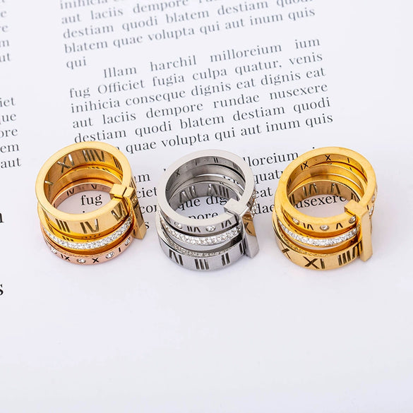 Wholesale Women's Titanium Steel Diamond Ring With Geometric Pattern And Roman Numerals Retro Exaggerated Style
