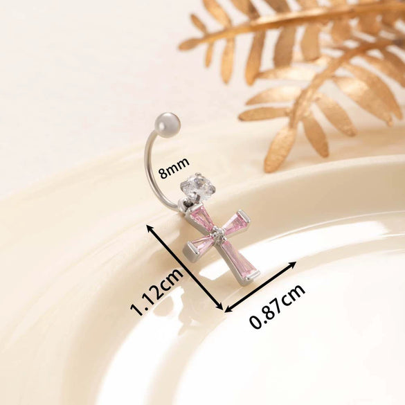 Wholesale Women's Titanium Steel Double Head Screw Ear Nail With Square Zircon And Cross Design Lovely Style