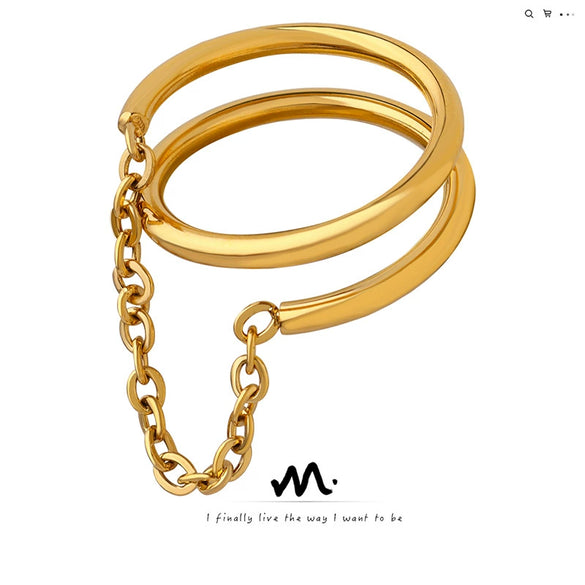 Wholesale Women's 316L Stainless Steel Double Ring With Geometric Design 18K Gold Plated Electroplated