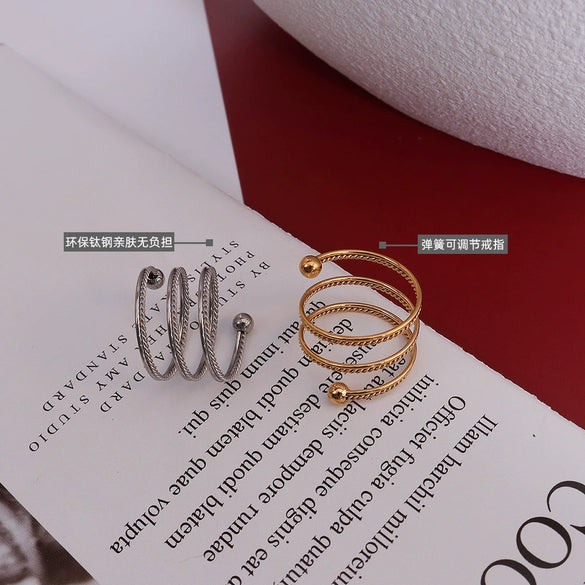 Wholesale Women's Titanium Steel Doublelayer Spring Twist Steel Ball Ring Geometric Style Electroplated Jewelry