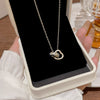 Wholesale Women's Titanium Steel Doublering Heartshaped Geometric Pattern Necklace With Mixed Gemstone Setting