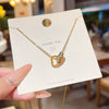 Wholesale Women's Titanium Steel Doublering Heartshaped Geometric Pattern Necklace With Mixed Gemstone Setting
