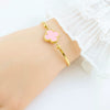 Wholesale Women's Titanium Steel Doublesided Clover Flower Charm Bracelet With Electroplating