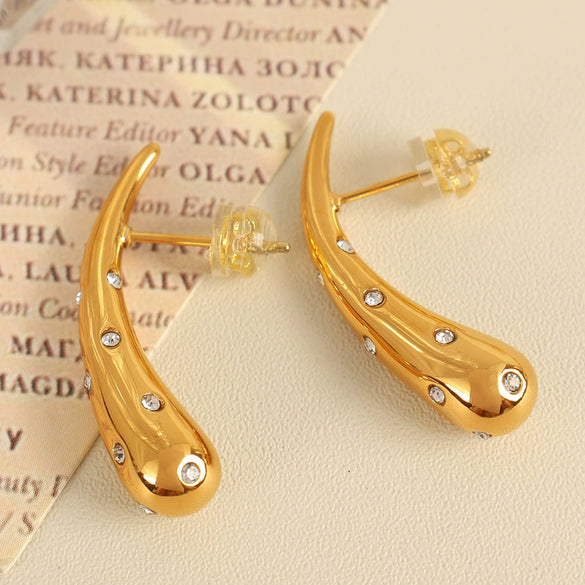 Wholesale Women's 316L Stainless Steel Drop Earrings Fashion Style 18K Gold Plated And Diamondencrusted
