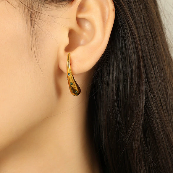 Wholesale Women's 316L Stainless Steel Drop Earrings Fashion Style 18K Gold Plated And Diamondencrusted