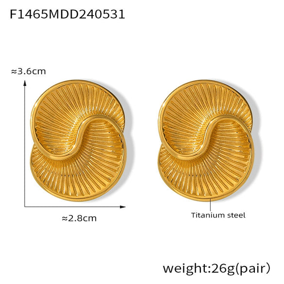 Wholesale Women's Titanium Steel Drop Texture Spiral Asymmetric Color Retaining Earrings With Electroplating