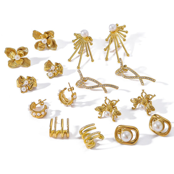 Wholesale Women's Titanium Steel Earrings Gold Plated Retro Simple Geometric Style With 18K Vacuum Plating In Furnace