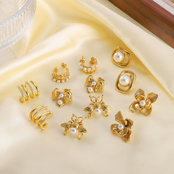 Wholesale Women's Titanium Steel Earrings Gold Plated Retro Simple Geometric Style With 18K Vacuum Plating In Furnace