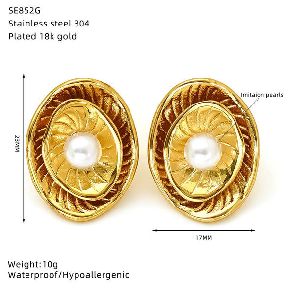 Wholesale Women's Titanium Steel Earrings Set With Imitation Pearls In Flower Shape