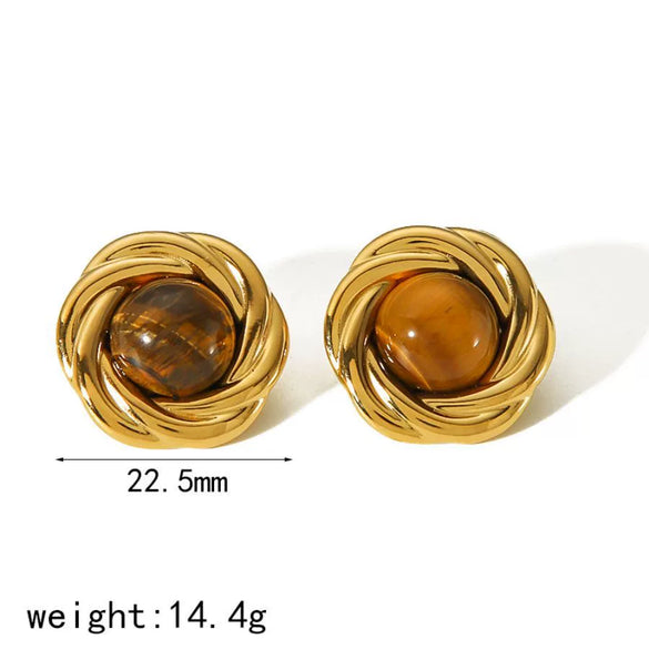 Wholesale Women's Titanium Steel Earrings With Amber Inlay Geometric And Flower Patterns Highend Sense