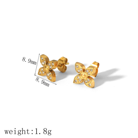 Wholesale Women's Titanium Steel Earrings With Diamondencrusted Zircon Fourleaf Clover Pattern And Electroplating Treatment