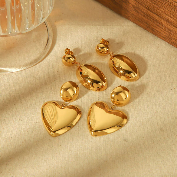 Wholesale Women's Titanium Steel Earrings With Heart And Geometric Patterns And Electroplating Treatment