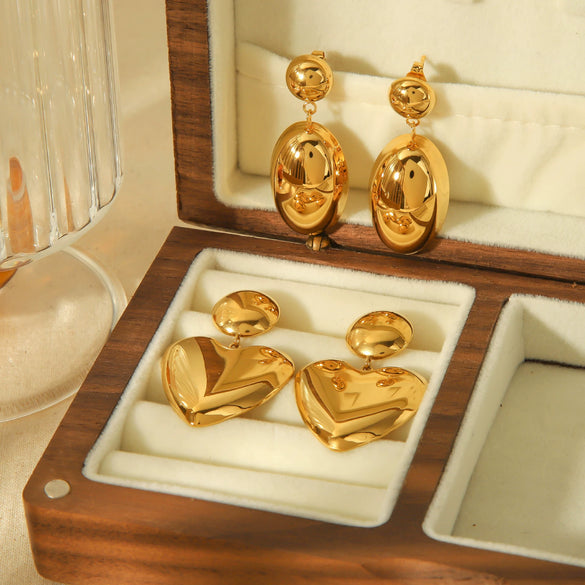 Wholesale Women's Titanium Steel Earrings With Heart And Geometric Patterns And Electroplating Treatment