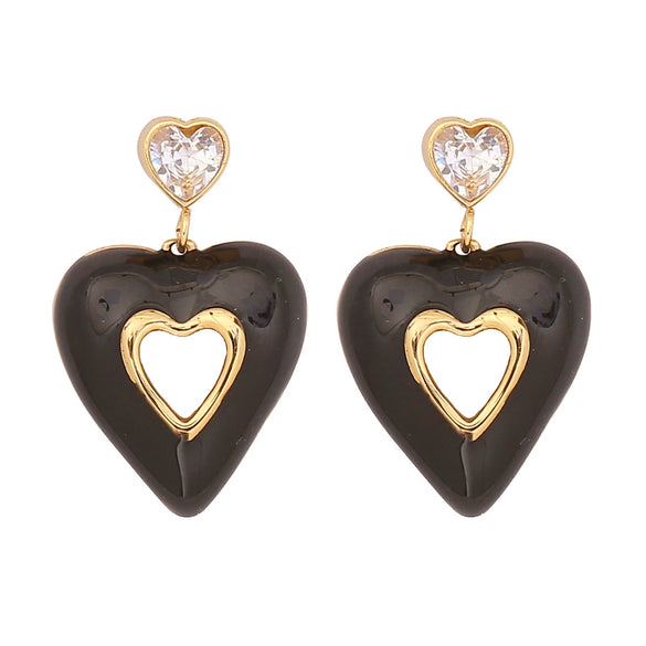 Wholesale Women's Titanium Steel Earrings With Heart Shape And Dripping Oil Design