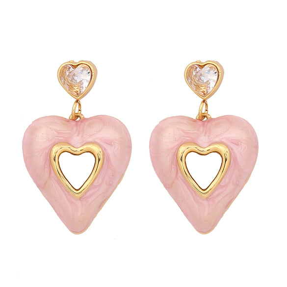Wholesale Women's Titanium Steel Earrings With Heart Shape And Dripping Oil Design