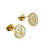 Wholesale Women's 316L Stainless Steel Earrings With Natural Shell Inlay And Letter Pattern Electroplated