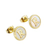 Wholesale Women's 316L Stainless Steel Earrings With Natural Shell Inlay And Letter Pattern Electroplated