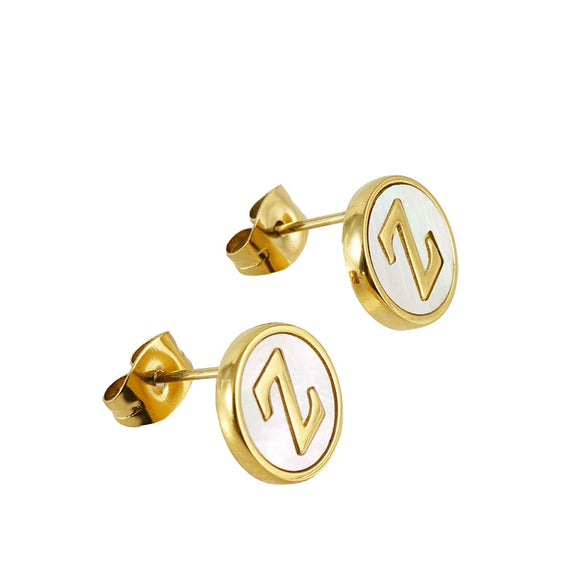Wholesale Women's 316L Stainless Steel Earrings With Natural Shell Inlay And Letter Pattern Electroplated